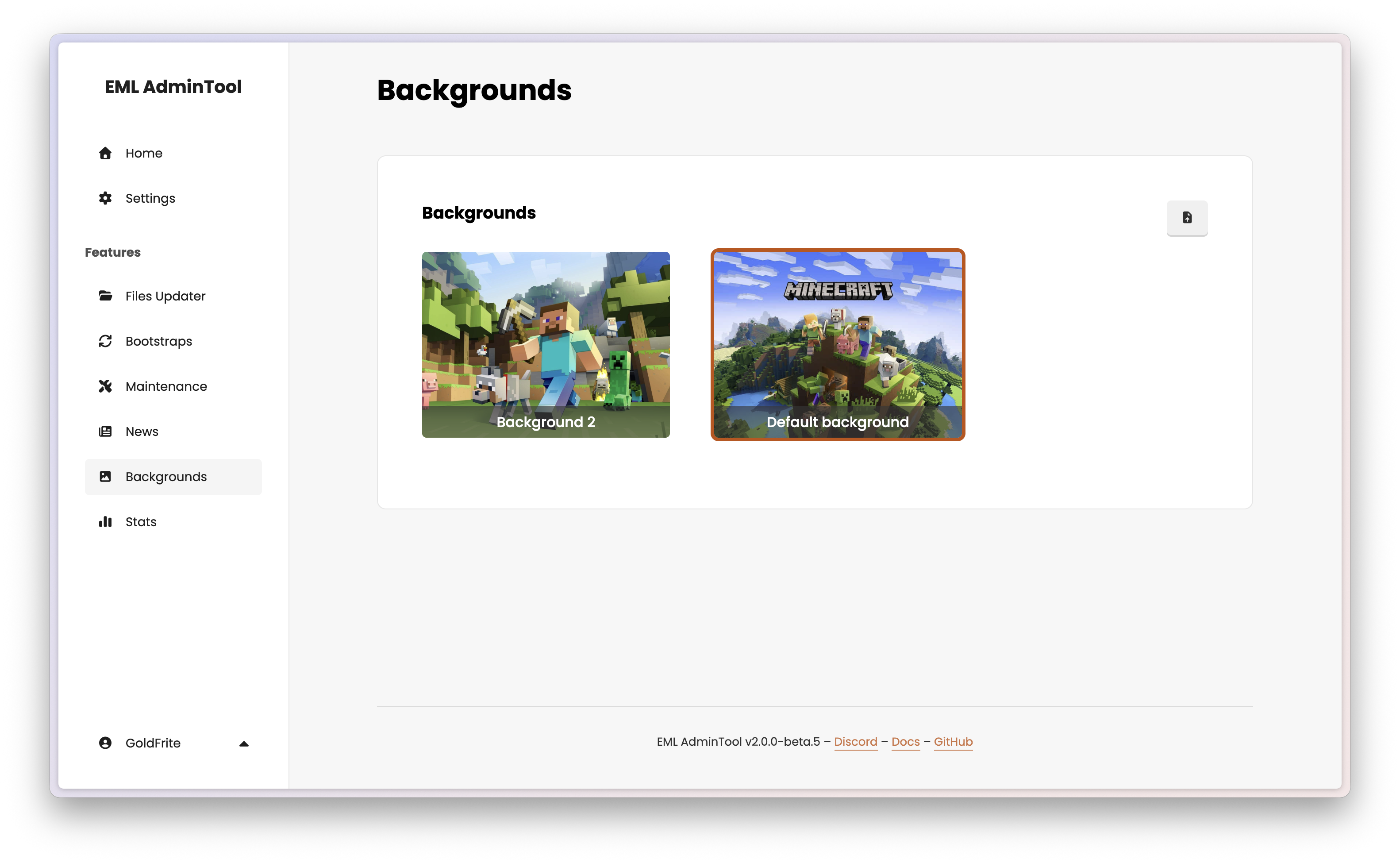 Backgrounds page overview