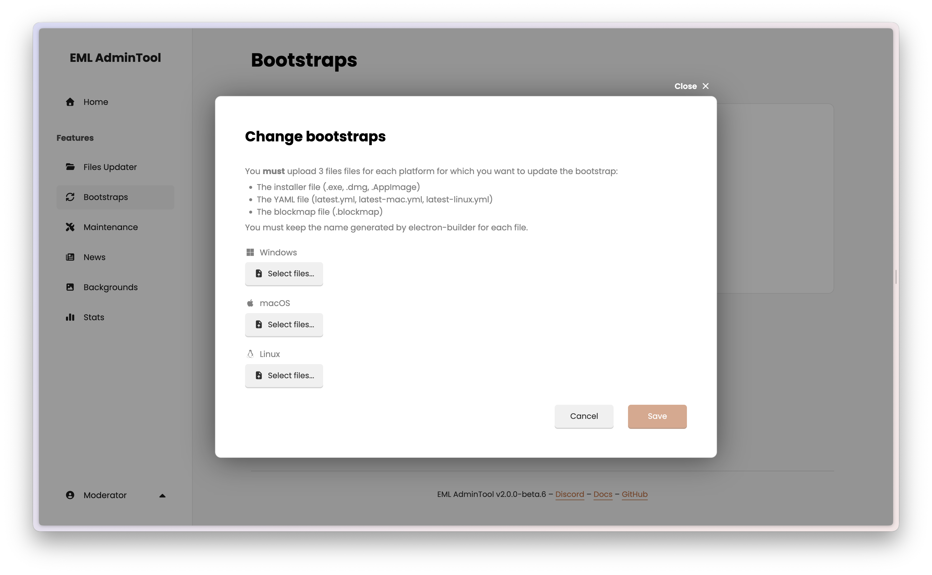 Change bootstraps and version modal