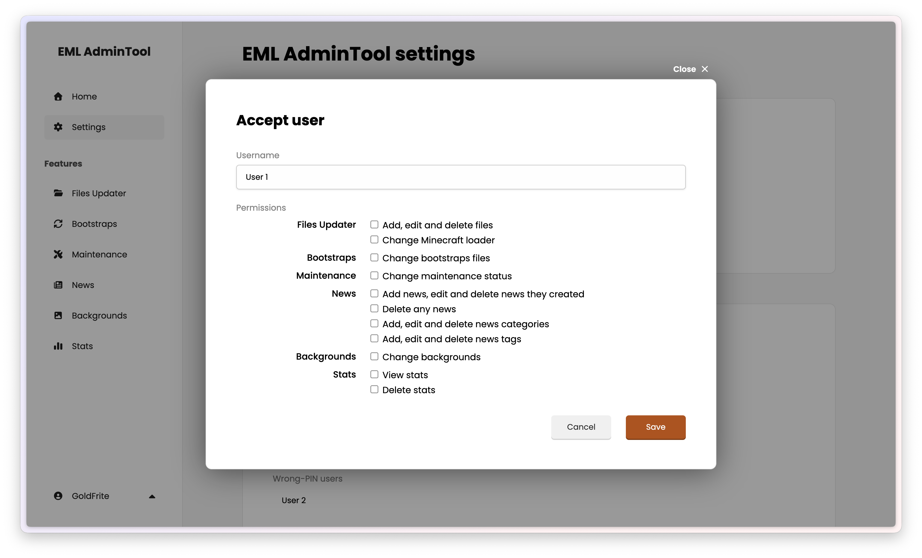 Approve new user modal