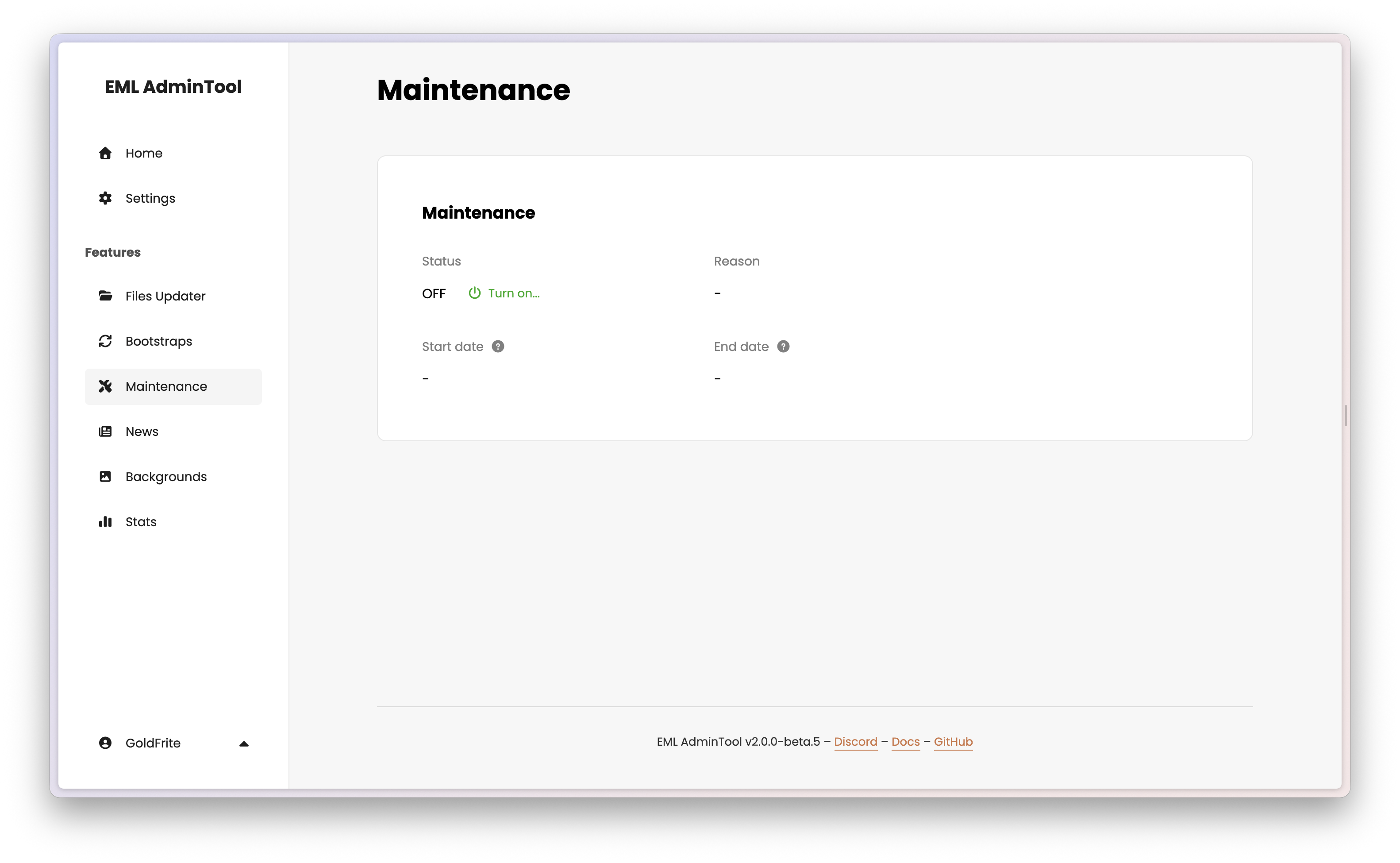 Maintenance page overview